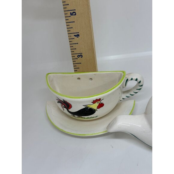 Vintage Japan Ceramic Rooster Teapot and Wall Pocket Mid-Century Farmhouse Decor - Picture 9 of 11